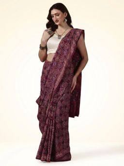 Aditri - Handprinted Ajrakh Cotton Saree with Unstitched Blouse