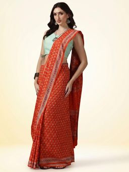 Aditri - Handprinted Ajrakh Cotton Saree with Unstitched Blouse