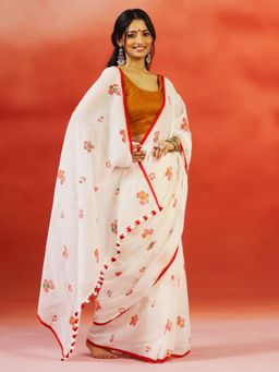 Aditri - Handloom Khadi Cotton White Saree Without Blouse