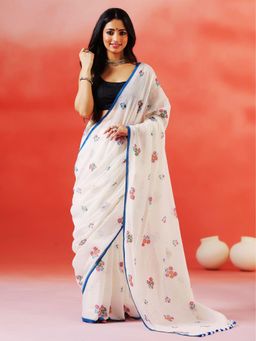 Aditri - Handloom Khadi Cotton White Saree Without Blouse