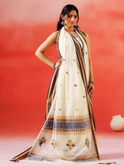 Aditri - Handloom Khadi Cotton Cream Saree Without Blouse