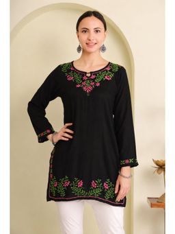 Gharana India - Modal Chikankari Short Black Kurta