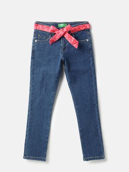 United Colors of Benetton - Blue Solid Slim Fit Jeans with Belt