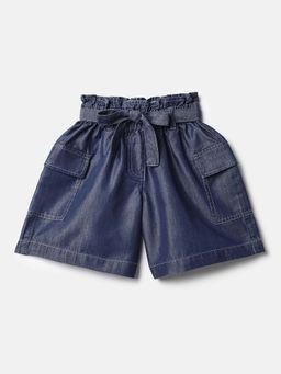 United Colors of Benetton - Blue Solid Regular Fit Shorts with Belt