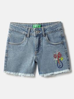 United Colors of Benetton - Blue Embroidered Regular Fit Shorts