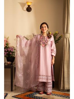 House of Inari - Golchin Lavender Embroidered Kurta with Pant and Dupatta