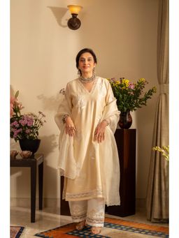 House of Inari - Cream Chandni Almond Kurta with Palazzo and Dupatta