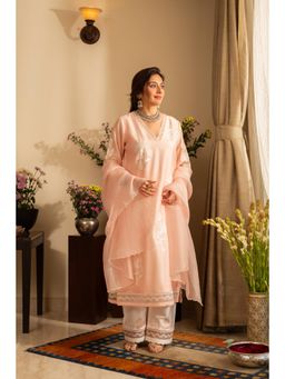 House of Inari - Chandni Pastel Peach Kurta with Palazzo and Dupatta