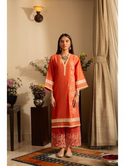House of Inari - Gulbahar Burnt Orange Pure Silk Co-Ord Set