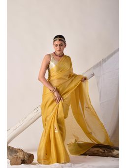 Sutra Attire - Yellow Gota Patti Kota Doria Saree with Unstitched Blouse