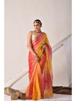 Sutra Attire - Multicolour Pittan Work Kota Silk Saree with Unstitched Blouse