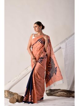 Sutra Attire - Peach Pure Cotton Saree with Unstitched Blouse