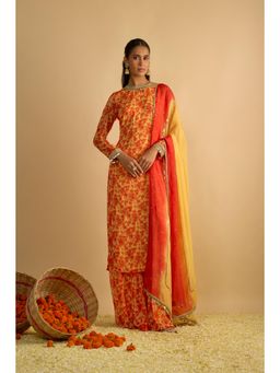 RAYASHA KHAN - Yellow Printed Kurta with Palazzo and Dupatta