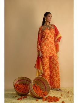 RAYASHA KHAN - Yellow Printed Short Kurti with Palazzo and Dupatta