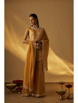 RAYASHA KHAN - Mango Yellow Short Kurti with Palazzo and Dupatta