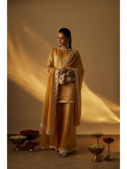 RAYASHA KHAN - Mango Yellow Short Kurti with Palazzo and Dupatta