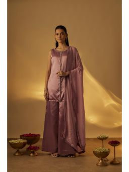 RAYASHA KHAN - Dusty Mauve Short Kurti with Palazzo and Dupatta