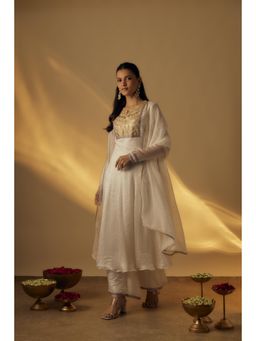 RAYASHA KHAN - White Anarkali with Palazzo and Dupatta