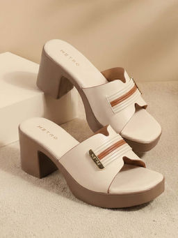 Metro - Women Beige Casual Sandal Heels