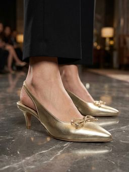 Carlton London - Women Pointed Toe Slingback Kitten Sandal Heels - Gold
