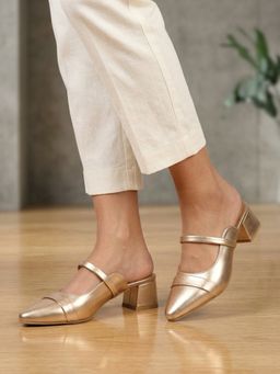 Carlton London - Women Pointed Toe Mary Jane Block Mules Sandal Heels - Rose Gold
