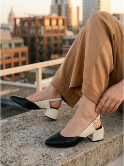 Carlton London - Women Pointed Toe Low Block Heel Slingback Sandals - Black