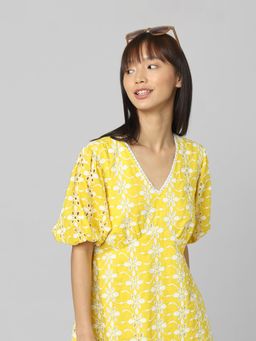 ONLY - Women Self Design Yellow Dress
