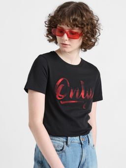 ONLY - Black Applique Logo Print T-Shirt