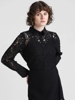 ONLY - Black Lace Embroidered Full Sleeves Shirt