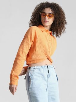 ONLY - Orange Crinkle Weave Shirt
