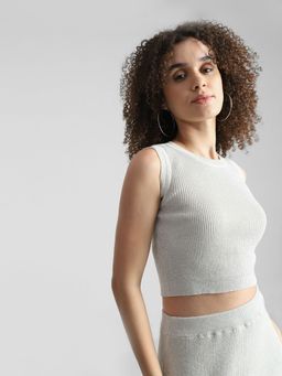 ONLY - White Ribbed Textured Crop Top