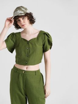 ONLY - Green Solid Crop Top
