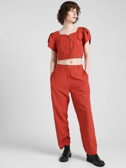 ONLY - Red Solid Plain Pants