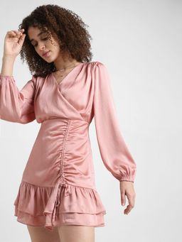 ONLY - Coral Crinkle Weave Fit & Flare Dress