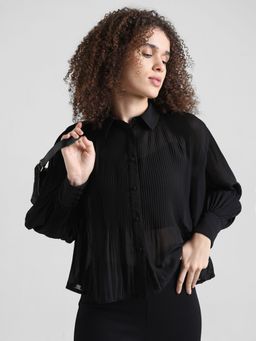 ONLY - Black Pleated Cropped Shirt