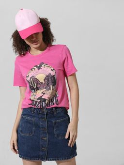 ONLY - Pink Washed Printed T-Shirt
