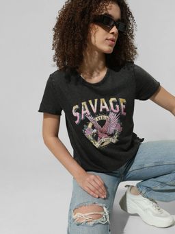 ONLY - Black Washed Printed T-Shirt