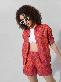 ONLY - Orange Embroidered Cotton Shirt