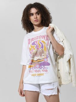 ONLY - White Printed Oversized T-Shirt