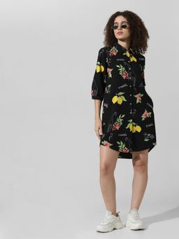 ONLY - Black Printed Shirt Mini Dress