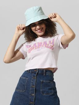 ONLY - Purple Printed Cropped T-Shirt