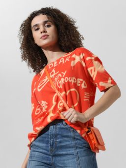 ONLY - Red Printed Oversized T-Shirt