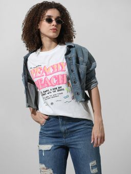ONLY - White Graphic Print Long T-Shirt