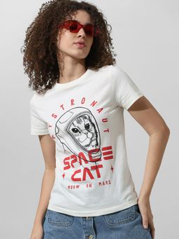 ONLY - White Cat Print T-Shirt