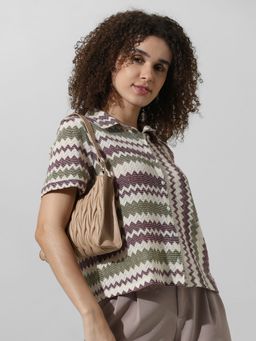 ONLY - Cream Printed Textured Weave Shirt