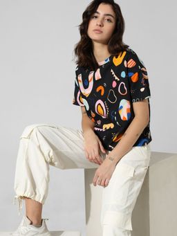 ONLY - Black Printed Boxy Fit T-Shirt