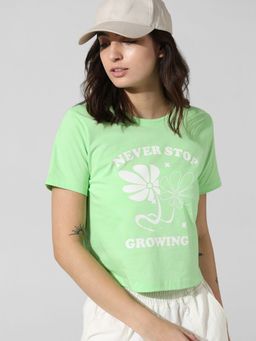 ONLY - Green Printed Cropped T-Shirt