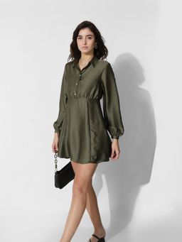 ONLY - Women Solid Polyester Green Mini Dress