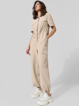 ONLY - Women Solid Polyester Beige Jumpsuit