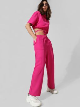 ONLY - Women Solid Polyester Straight Fit Mid Rise Pink Pant
